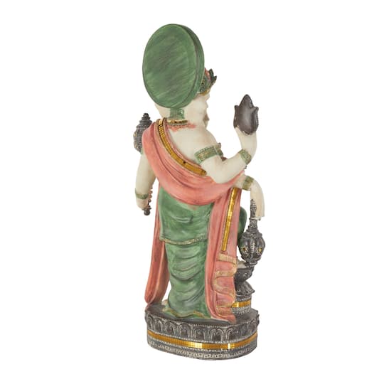 26.5" Gold Ganesh Sculpture with Green, Blue & Red Accents